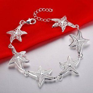 Beautiful .925 Sterling Silver Stamped Mesh Detail STARFISH Bracelet